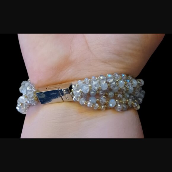 Loft 7 Strand Silver Tone Beaded Magnetic Clasp 6.5" Bracelet - Picture 2 of 6